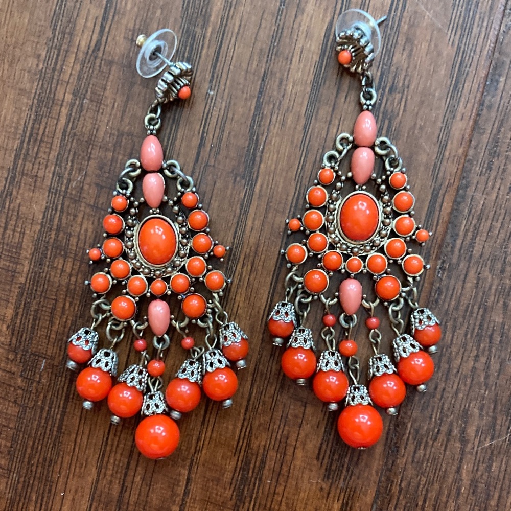 Faux Coral Chandelier Earrings